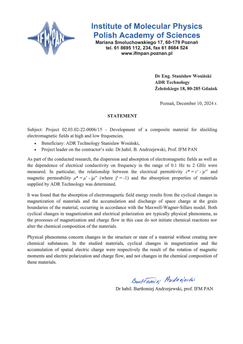 Ekspertise om de fysiske mekanismene i ADR-teknologiens komposittmaterialer rapport