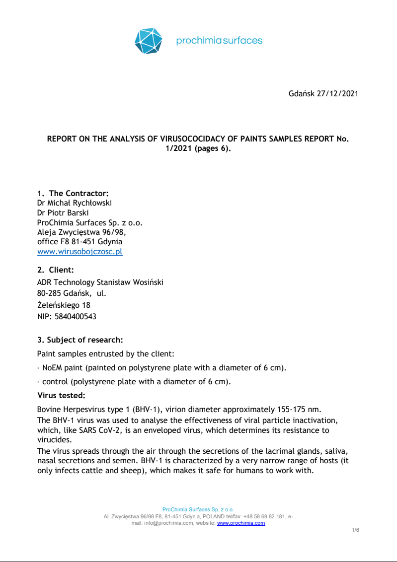 NoEM Maling: Dokumentert effektivitet i viruseliminering Rapport